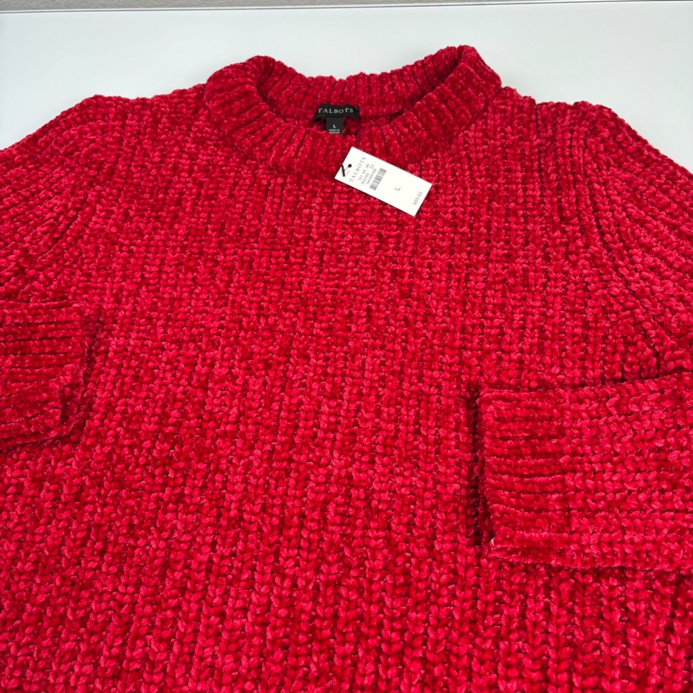 Talbots Womens L Red Chenille Pullover Sweater NEW Chunky Ribbed Crew Neck Soft